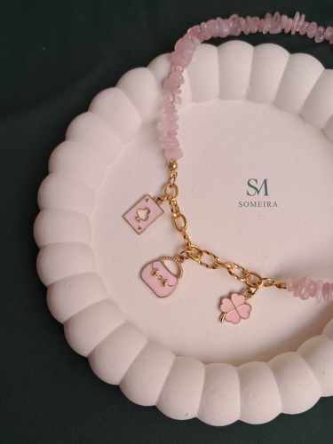 گردنبند دخترانه رز کوارتز کد ۰۸۴