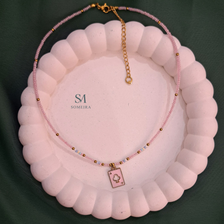 گردنبند آس صورتی